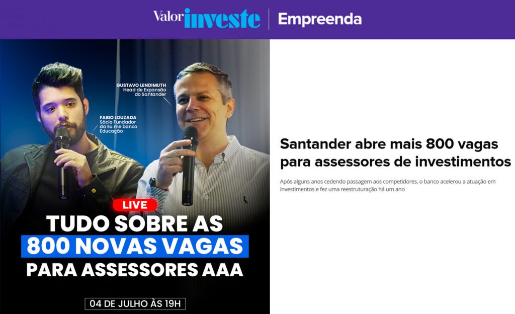 Santander abre mais 800 vagas para assessores de investimentos
